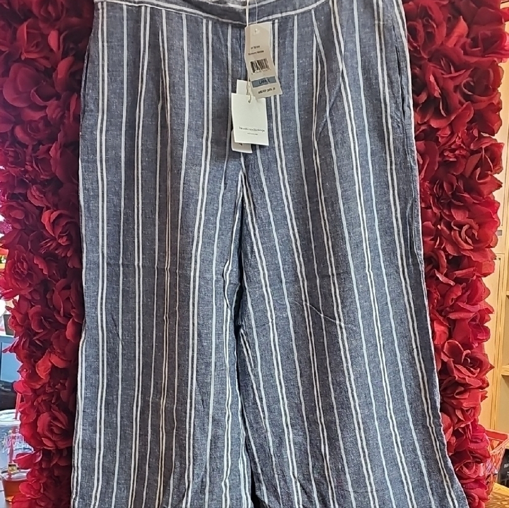 Beachlunchlounge NWT Women's Blueberry Mimosa Striped Capri Pants Size Large